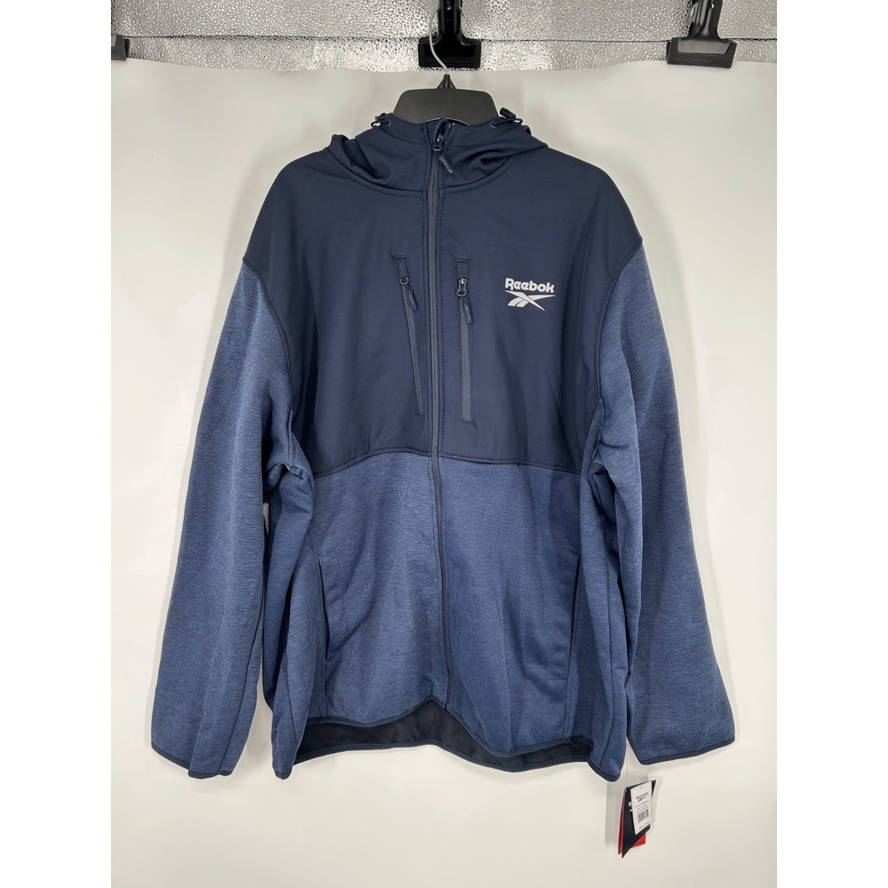 Reebok Jacket Mens 3XL Navy Heather Hooded Long Sleeve Fleece Lined‎ Full Zip Up